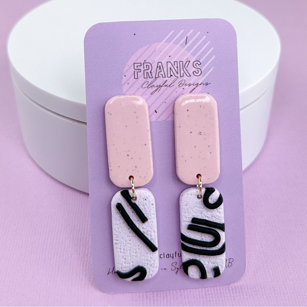 Funky Abstract Unique Handmade Polymer Clay Dangle Earrings